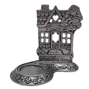Carson Statesmetal Welcome Home Home Sweet Home 5" Pewter Candle Holder EUC